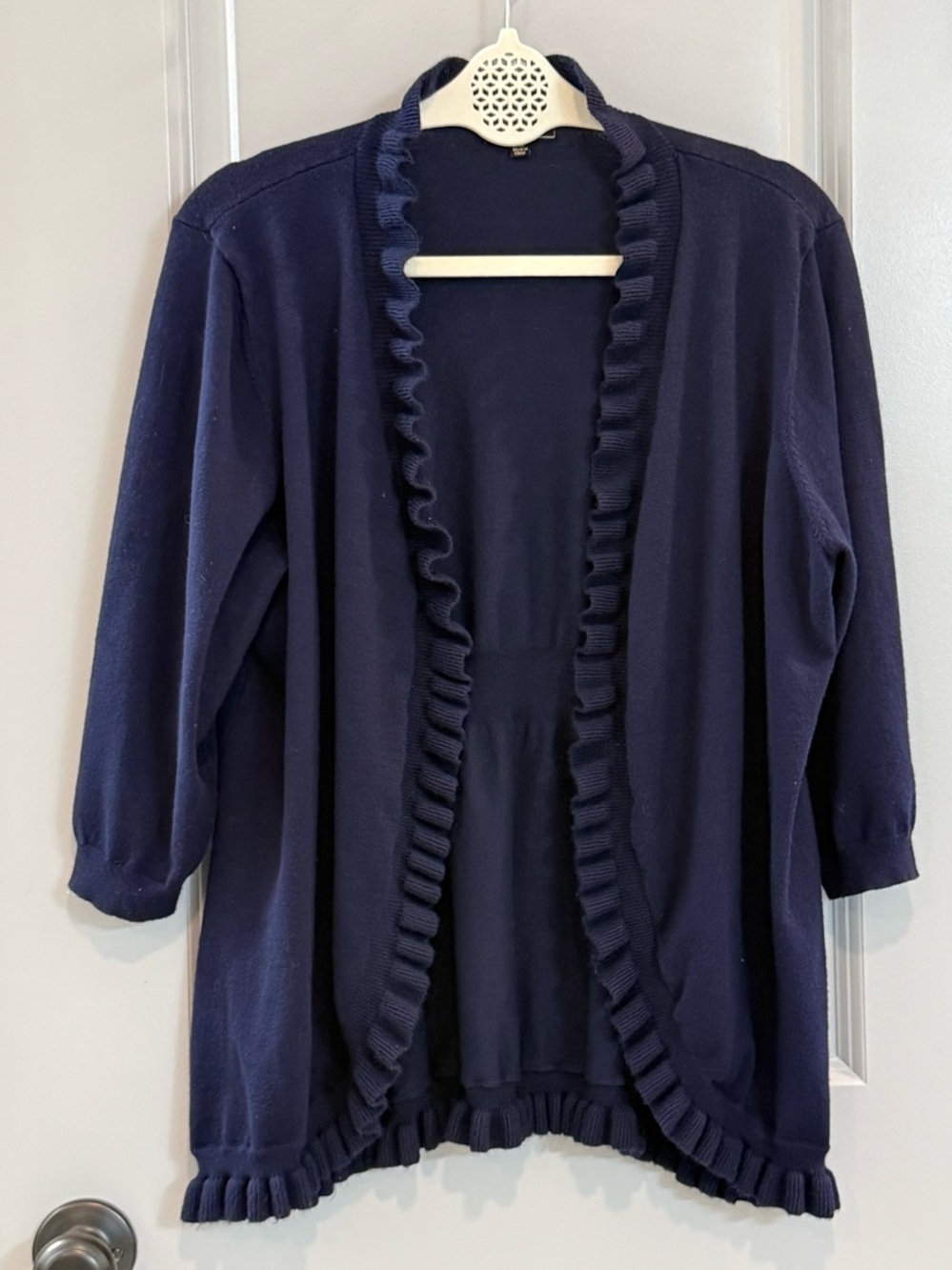 Ruffled Open-Front Cardigan in Navy